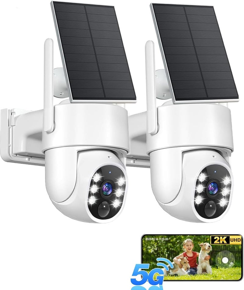 Gianteye 5G&2.4GHz Security Cameras Wireless Outdoor, 2K Cameras for Home Security, Solar & Battery Powered Security Camera Outdoor, Color Night Vision, PZT Human Detection, 2 Packs - Image 1